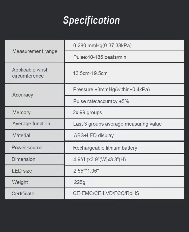 𝐀𝐮𝐭𝐨𝐦𝐚𝐭𝐢𝐜 𝐖𝐫𝐢𝐬𝐭 𝐁𝐏 𝐌𝐨𝐧𝐢𝐭𝐨𝐫™ - Clinically Accurate w/ Large Backlit Display, Adjustable Cuff, Voice Broadcast & Case
